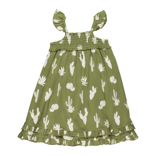 Kids' Organic Smocked Summer Dress in Sage Cactus