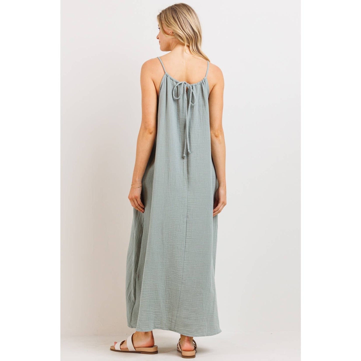 Cotton Halter Maternity Column Maxi Dress