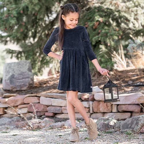 Velour 3/4 Sleeve Twirl Dress | Navy
