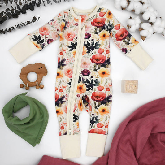 Organic Cotton Baby Pajamas Zipper Sleeper, Cassia flowers