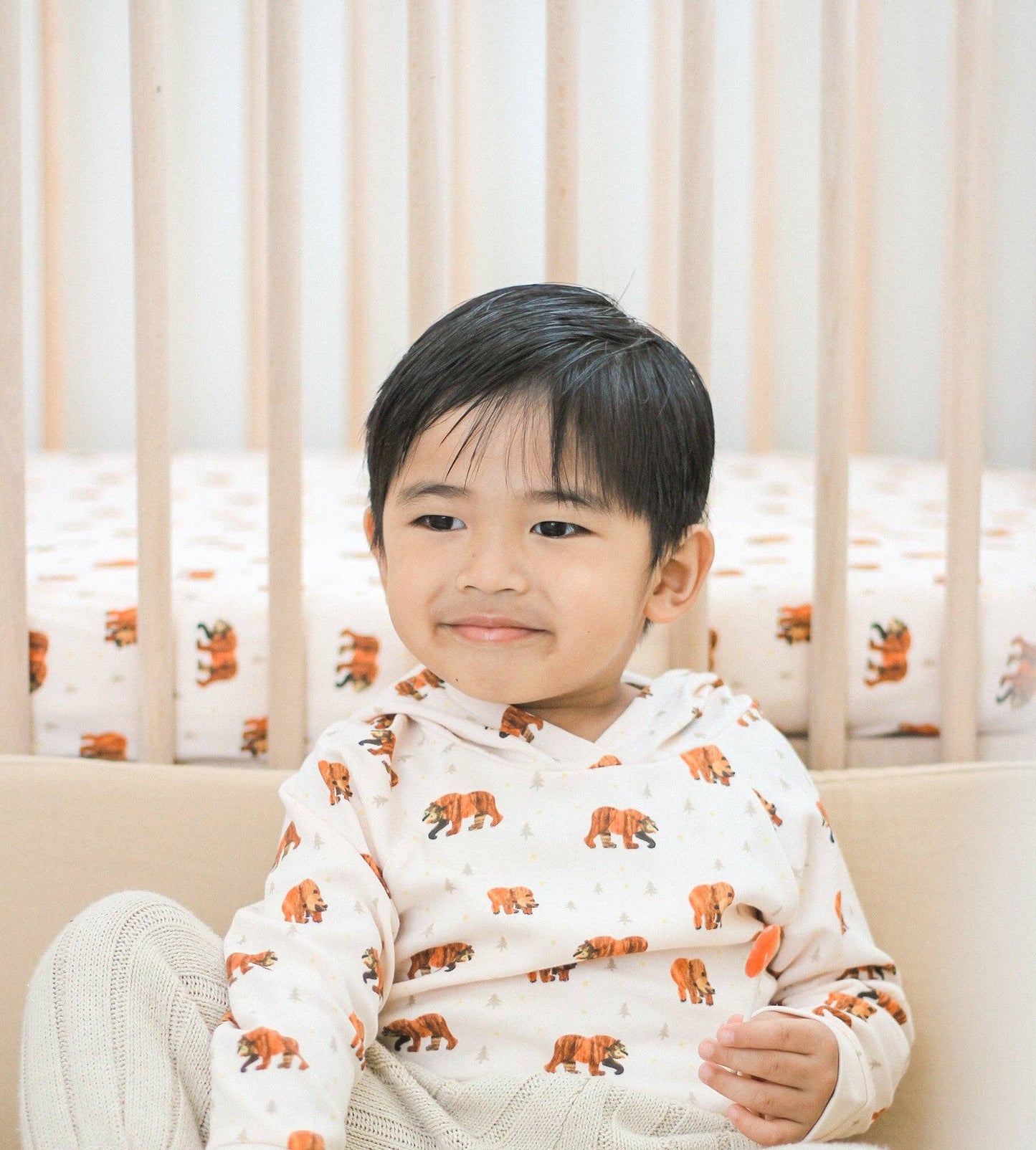 Kids' Organic Raglan Hoodie in Brown Bear