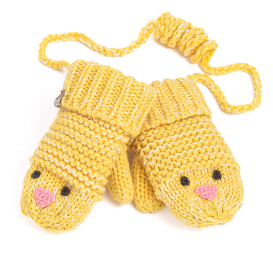 Baby Chick Knit Mittens for Kids up to Age 6 - Yellow