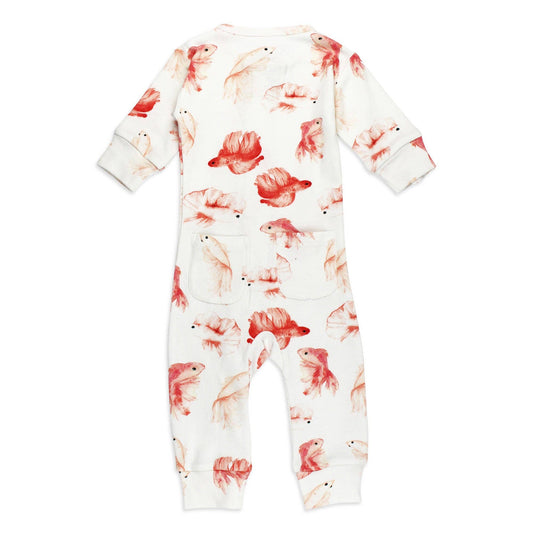 Organic Footless 2-Way Zipper Romper in Goldfish