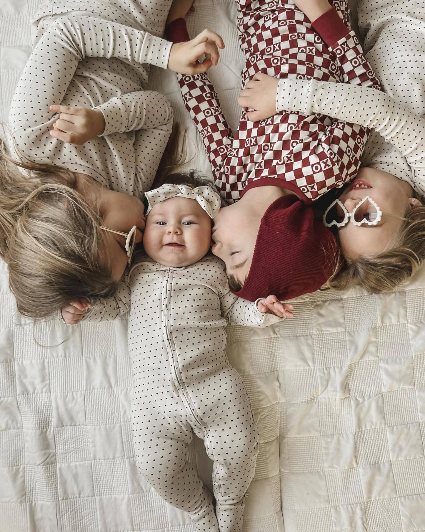 Crimson Mini Hearts | Organic Zipper Footie