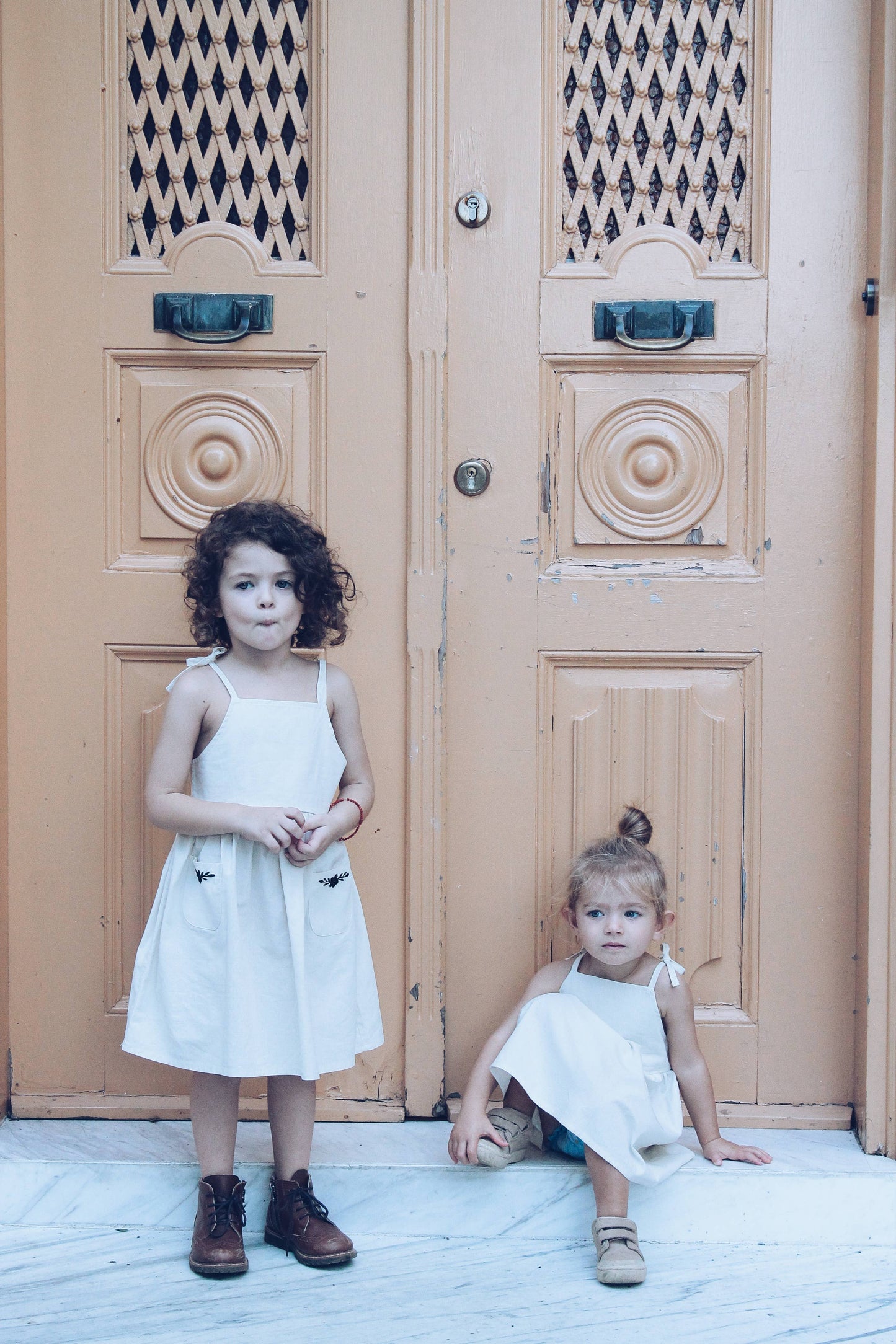 Baby / Girl Embroidered Summer Beige Dress 100% Cotton