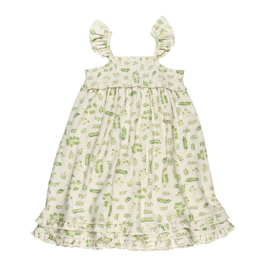 Kids' Organic Smocked Summer Dress in Stone Botanica
