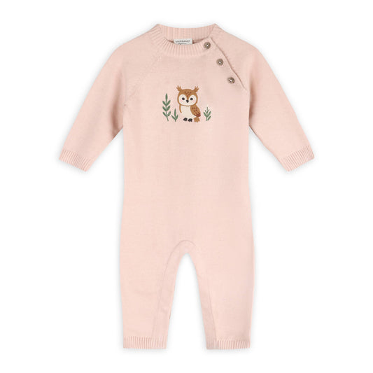 Owl Embroidered Baby Knit Jumpsuit (Organic Cotton)