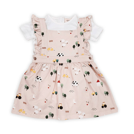 Farm Pinafore Overall Baby Dress + Bodysuit (Organic Jersey)