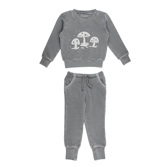Kids' Organic Cozy Graphic Sweatshirt & Jogger Set in Mist Mushrooms