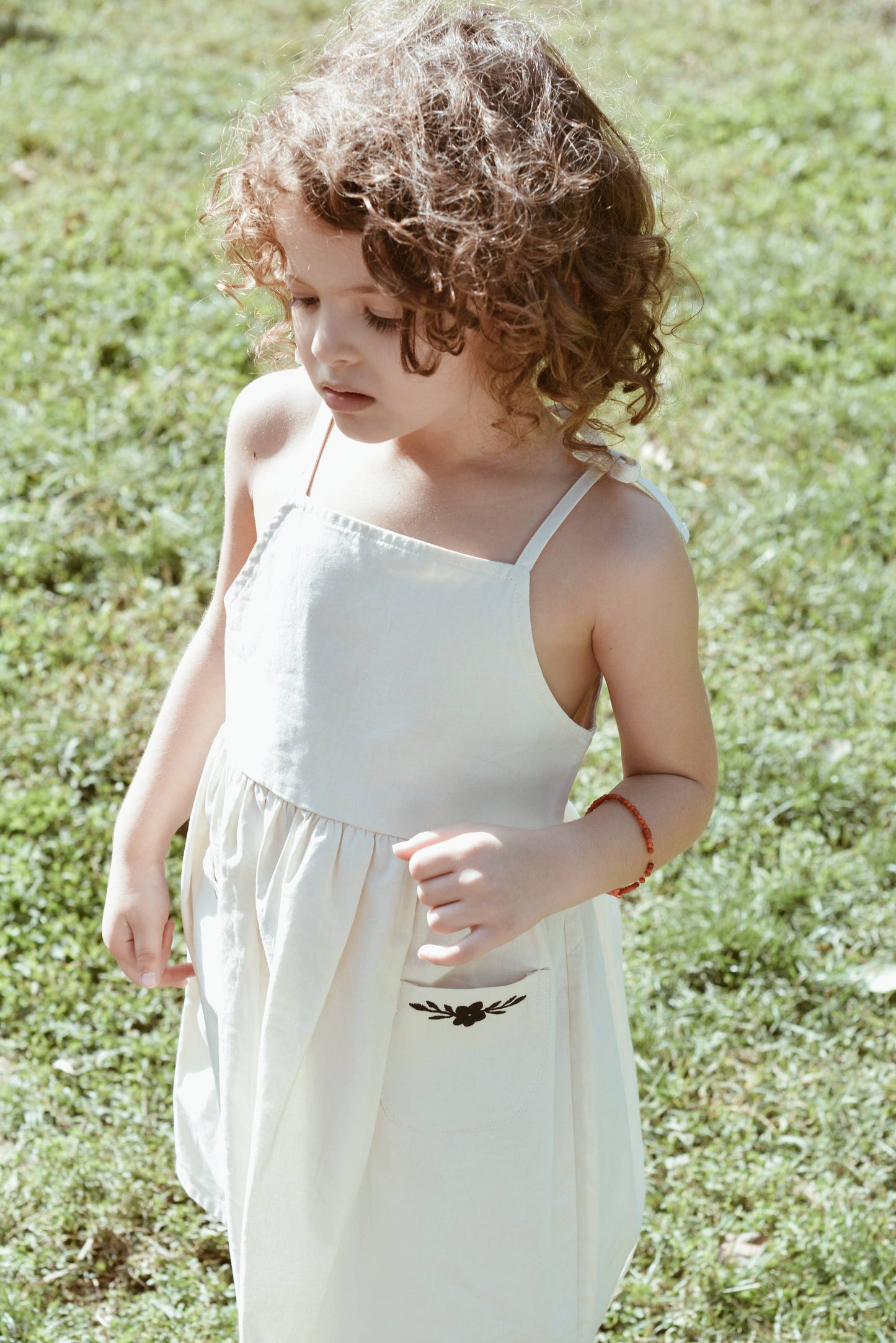 Baby / Girl Embroidered Summer Beige Dress 100% Cotton
