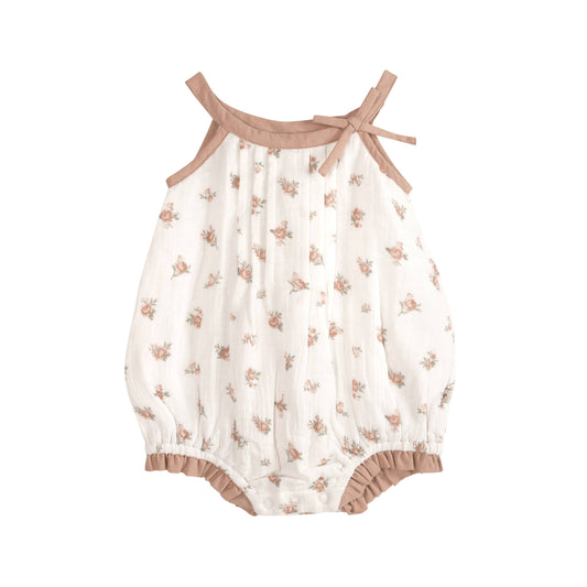 Tea Rose Floral Baby Romper + Headband (Organic)