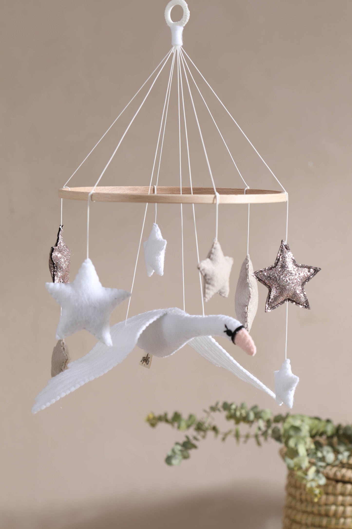 SWAN baby mobile, bird, gift, girl, hanging, neutral