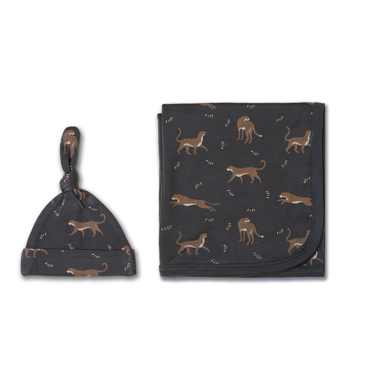Organic Swaddle Blanket & Hat Set - Leopard