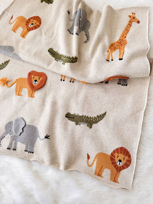 Jungle Knit Baby Blanket with dimensional elements