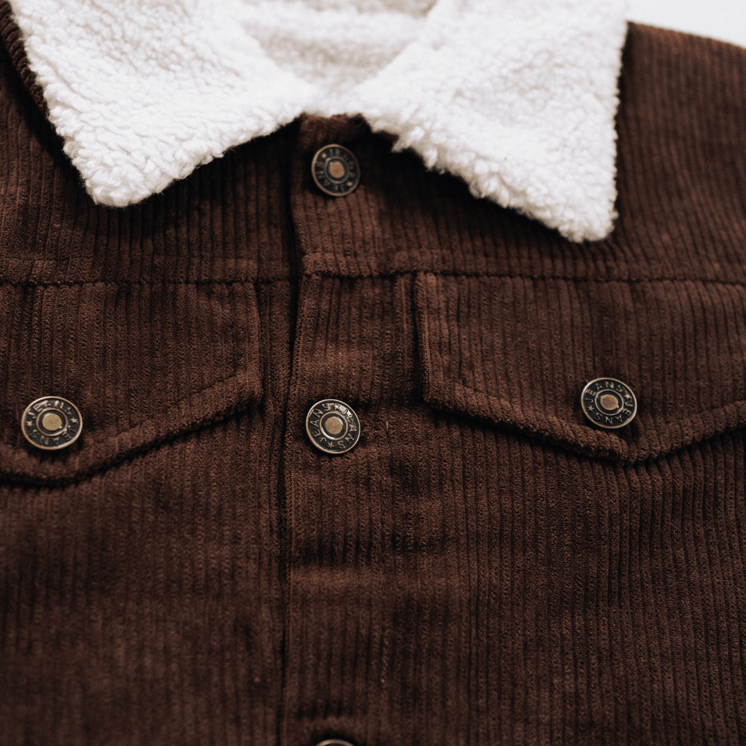 Sherpa Collar Coffee Brown Corduroy Jacket-Child