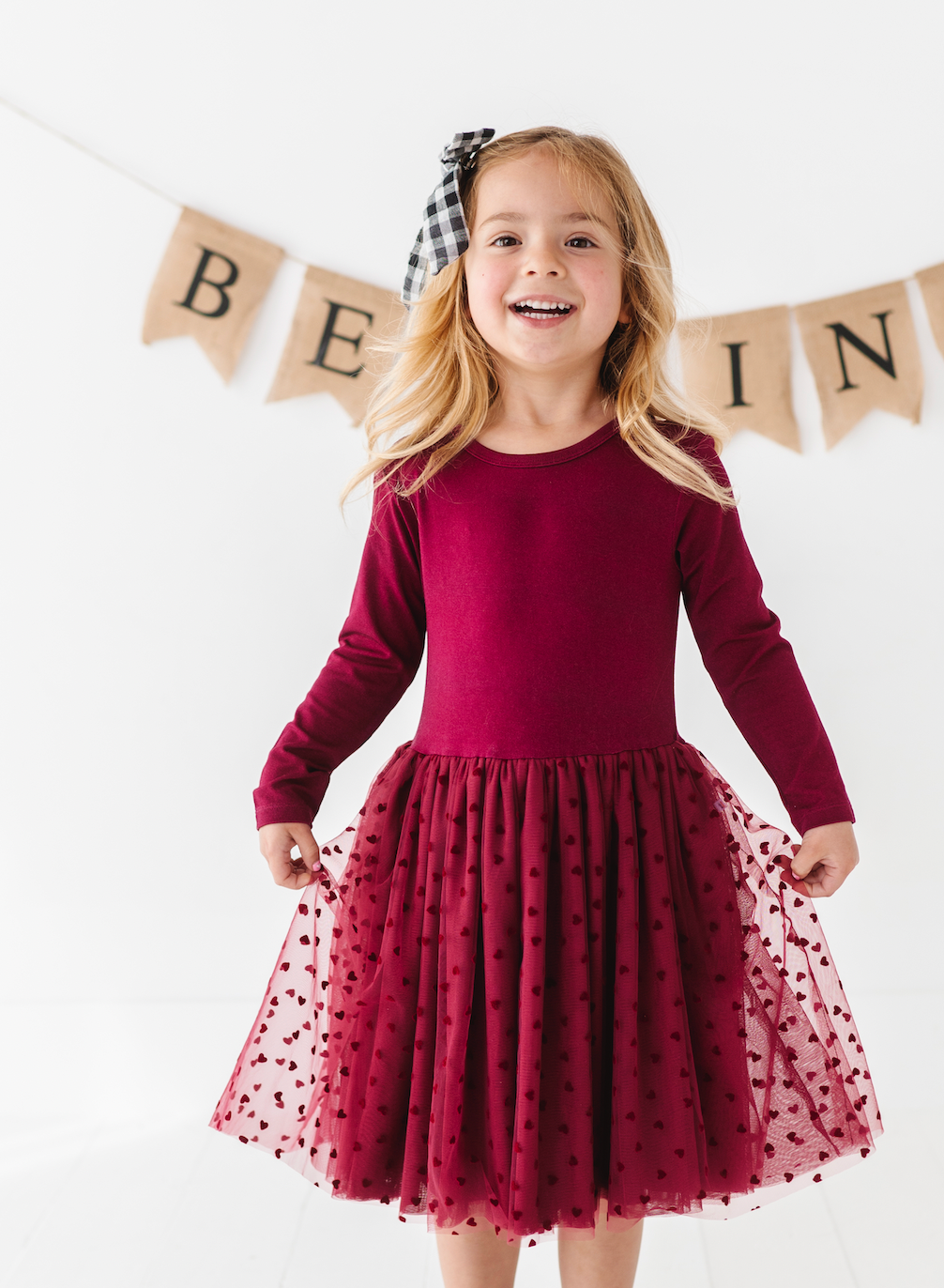 Kids Girls Velvet Heart Holiday Tulle Dress - Ruby