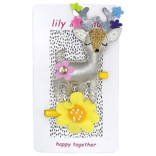 Fancy Flower Deer Hair Clips | Pastel Yellow and Gold