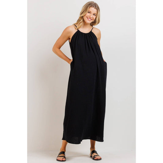 Cotton Halter Maternity Column Maxi Dress