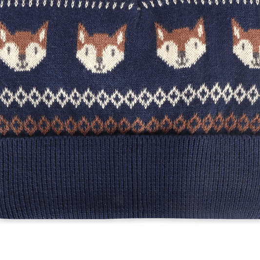 Fox Fair Isle Knit Round Baby Beanie (Organic Cotton)