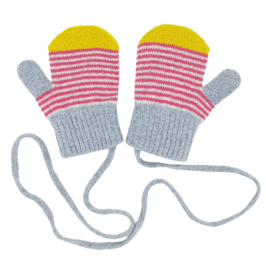 Kids' Patterned Lambswool Mittens: Stripe - pink