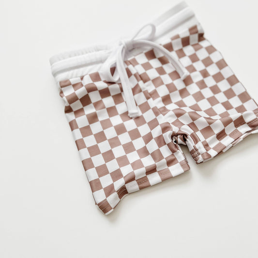 Swim Shorts - Tan Checkered