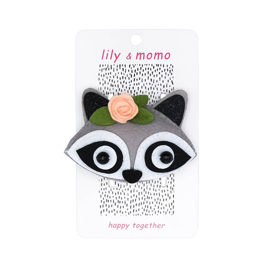 Racoon Handmade Hair Clip | Black and Grey