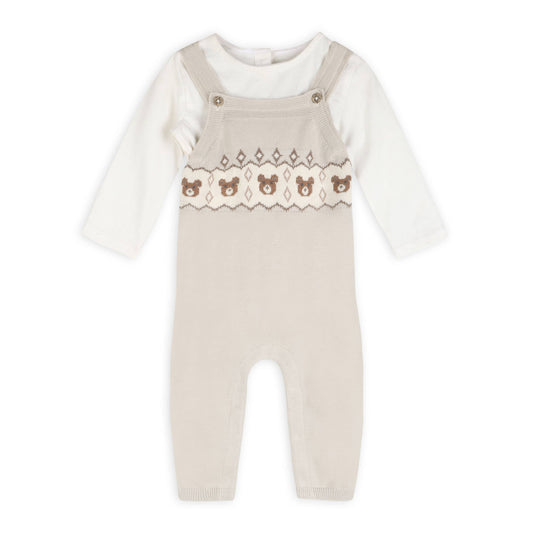 Bear Fair Isle Knit Baby Overall Set (Organic Cotton)