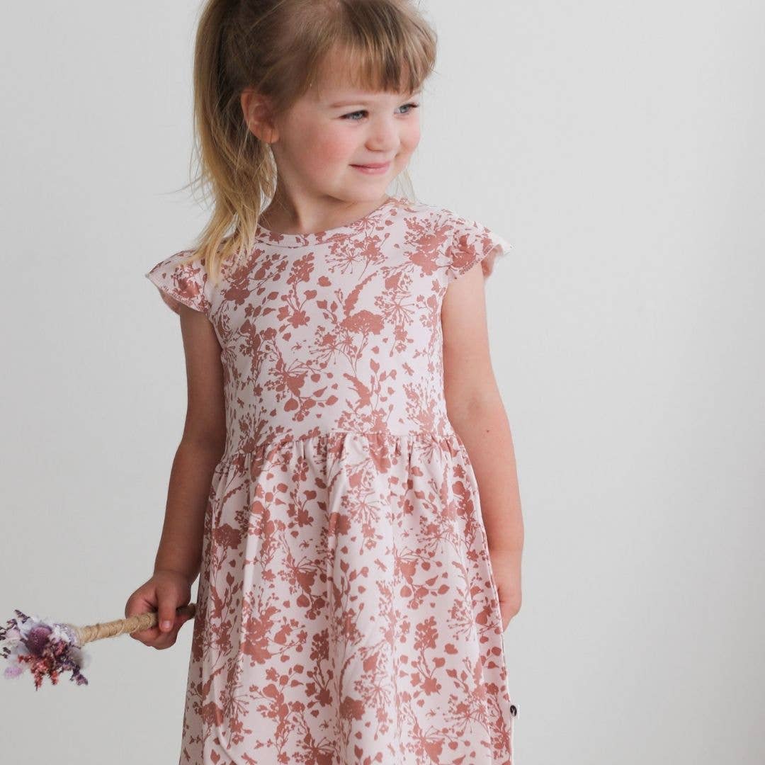 Flutter Sleeve Girls Dress - Flower Splash