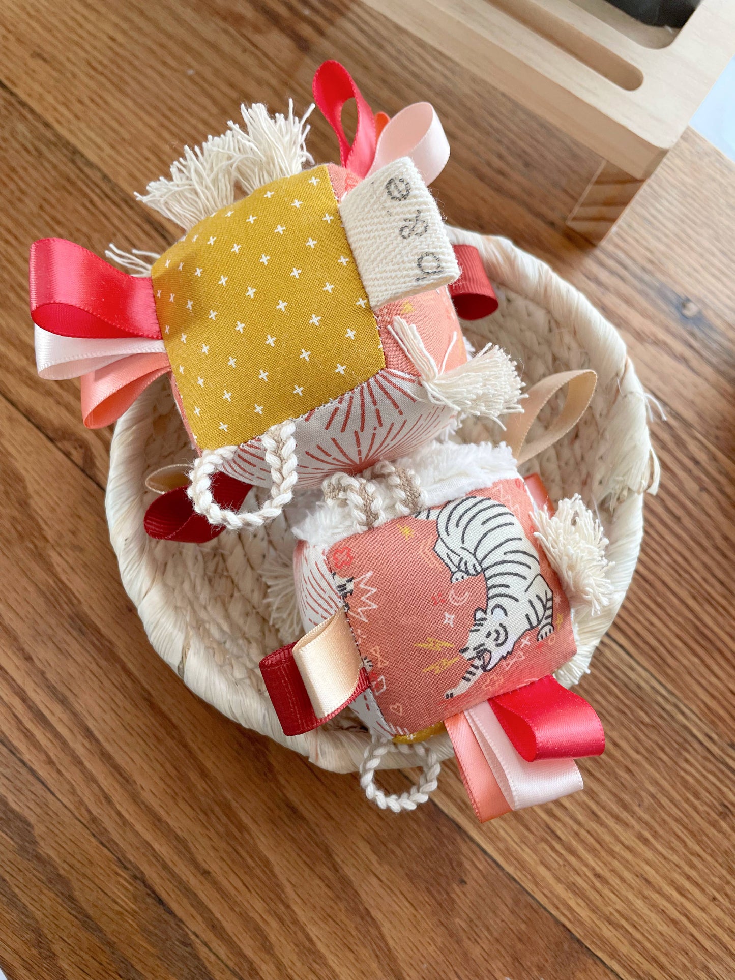 Boho BabyTag Block Tiger Sun Grey Floral Fringe and Ribbons