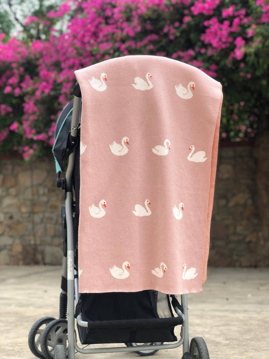 Swan Cotton Knit Baby Blanket