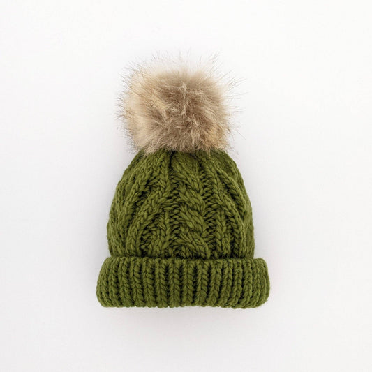 Mossy Pop Pom Pom Beanie Hat