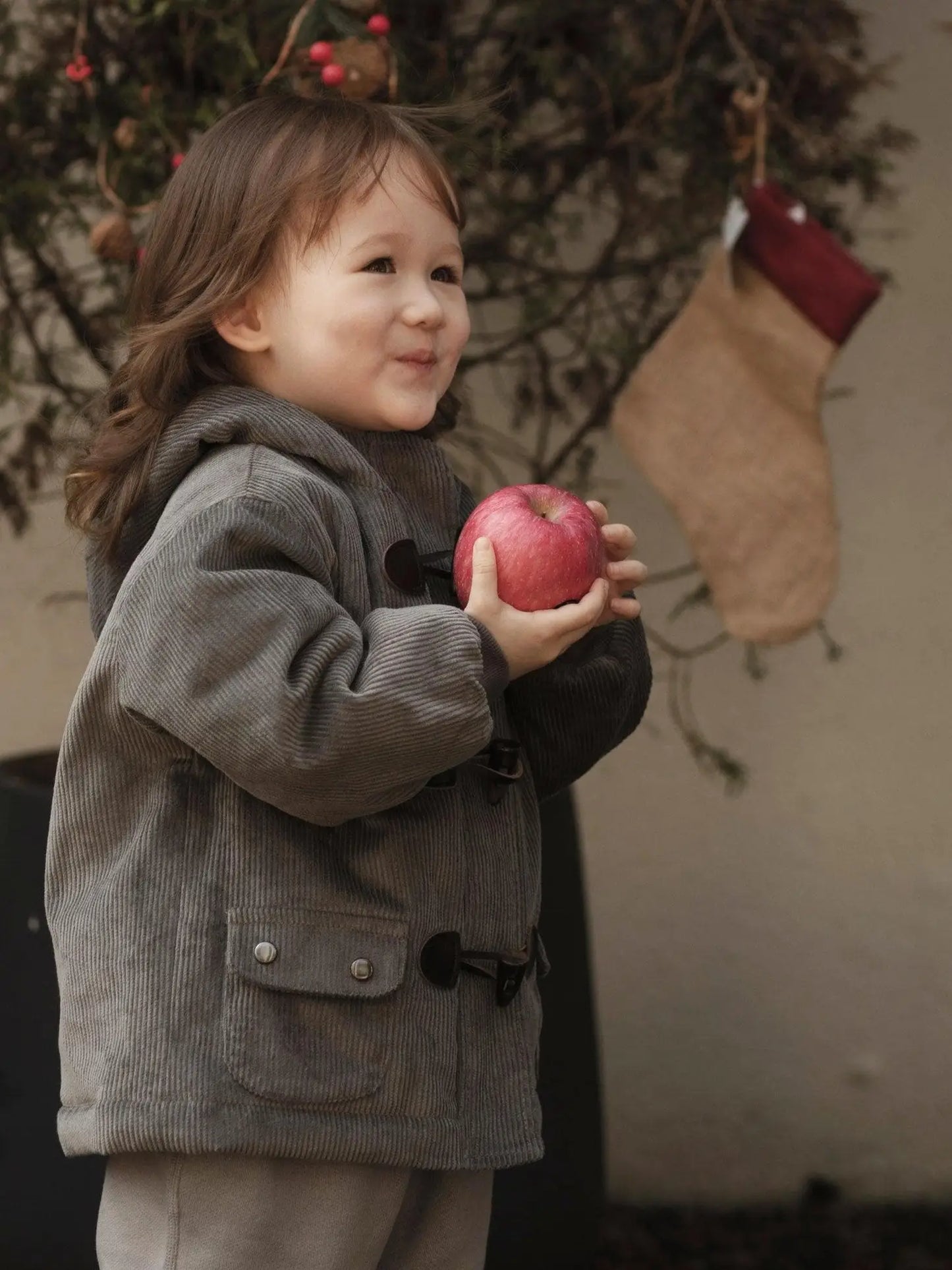 Organic Corduroy Quilted Coat | Elephant Grey