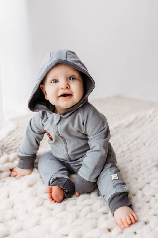 PNW Baby Hooded Romper- Stillwater