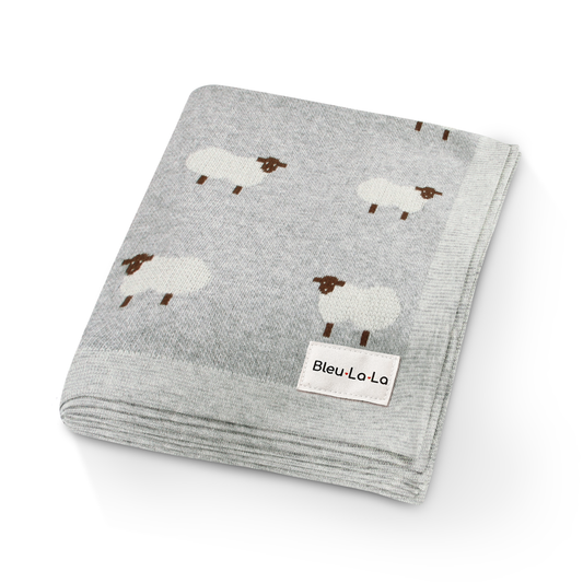 100% Luxury Cotton Swaddle Receiving Baby Blanket - Sheep (Grey)