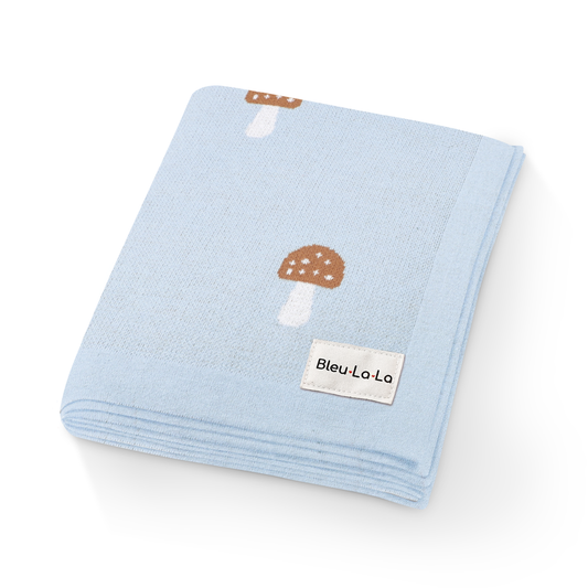 100% Luxury Cotton Swaddle Receiving Baby Blanket | Mushroom Blue