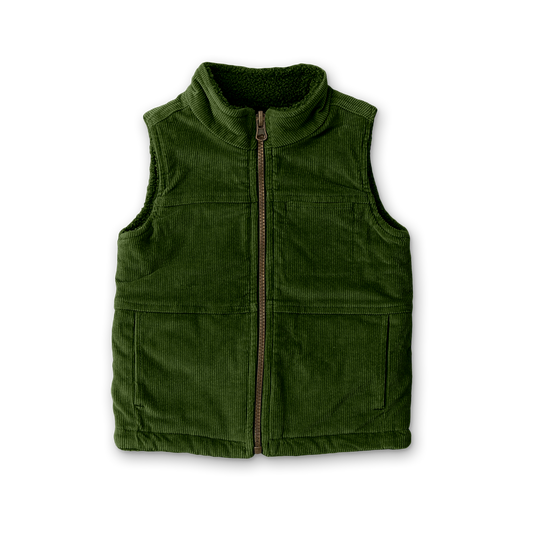 Kids Sherpa/Corduroy Reversible Vest | Spruce