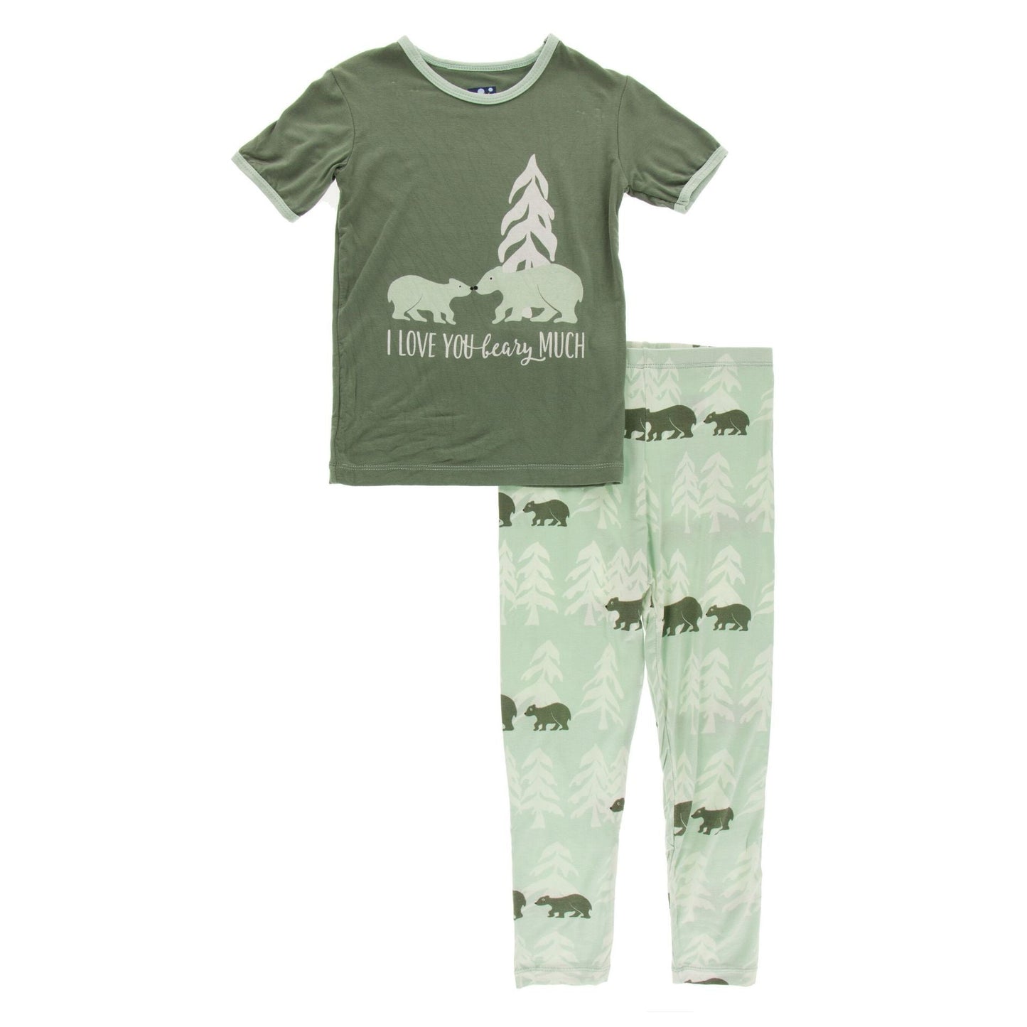 Kickee Pants Short Sleeve Pajama Set| Aloe 'I Love You Beary Much'