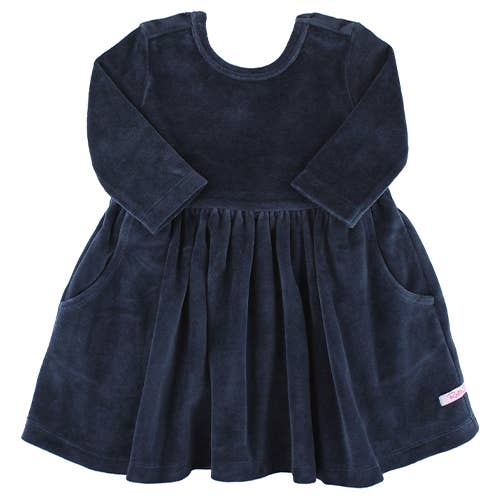 Velour 3/4 Sleeve Twirl Dress | Navy