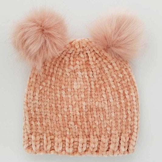 Huggalugs Hand Knit Baby and Toddler Chenille Beanie Hat | Champagne
