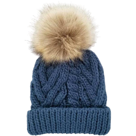 Cable Knit Baby and Toddler PomPom Beanie Hat | Pop Slate Blue