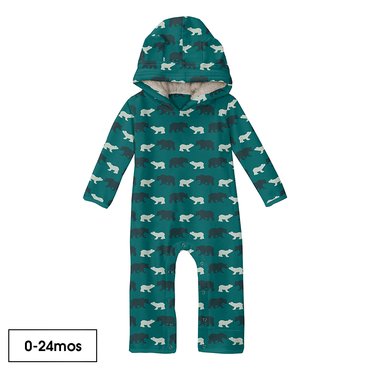 KicKee Pants Print Fleece Coverall with Sherpa-Lined Hood and Ears | Cedar Brown Bear