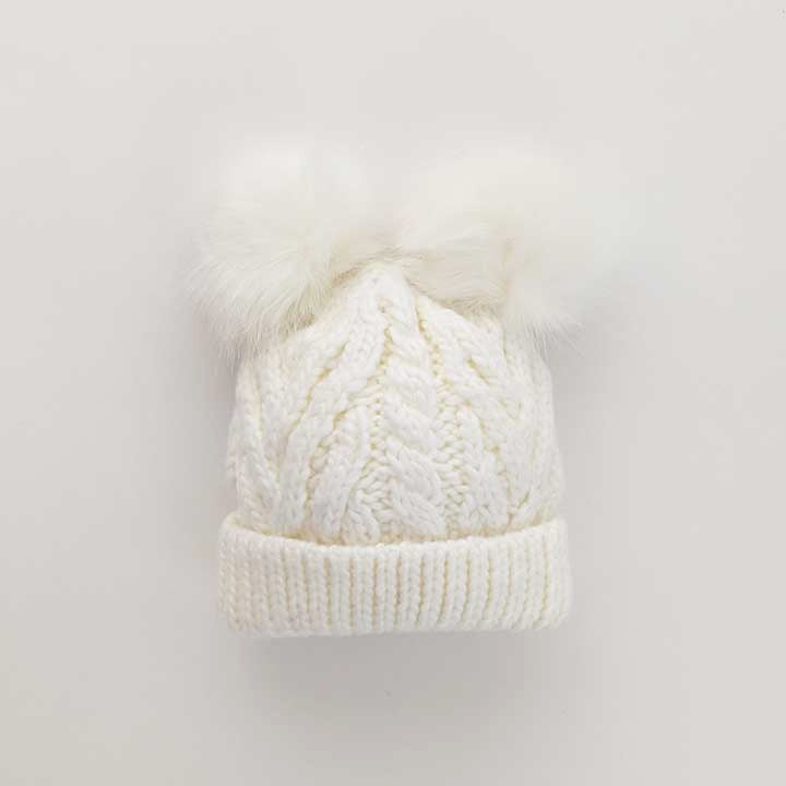 Cable Knit Fluffer Beanie Hat | Winter White