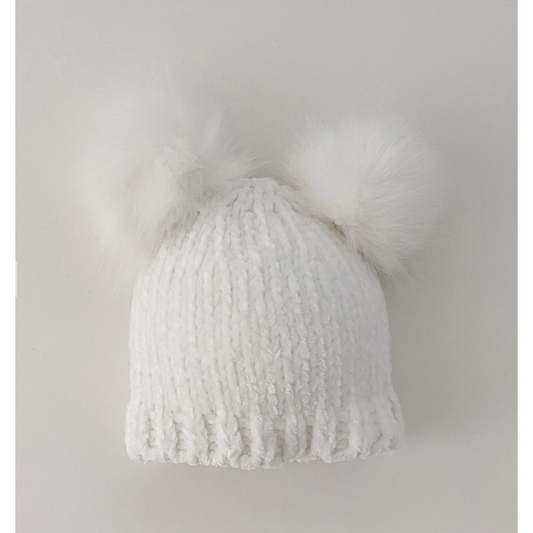 Hand Knit Baby and Toddler Chenille Beanie Hat | Snowy White