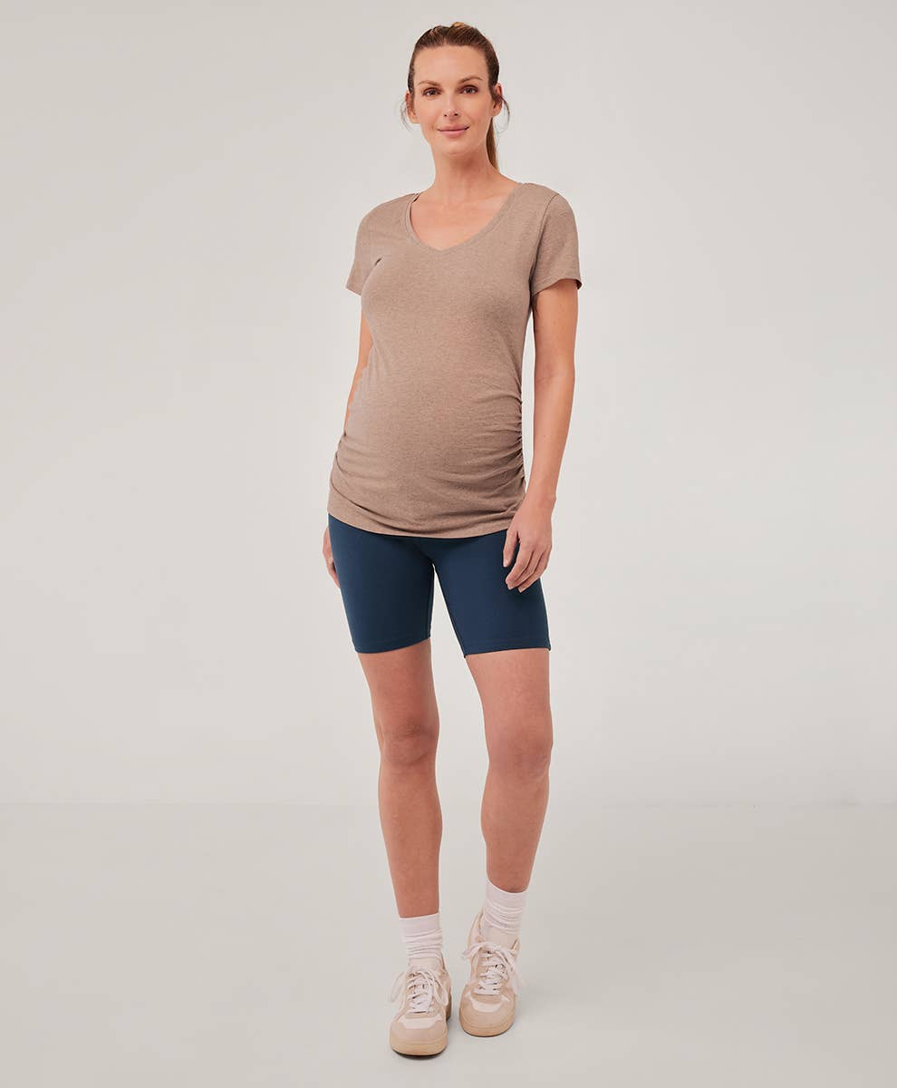 Maternity Ruched V-neck Tee | Stucco Heather