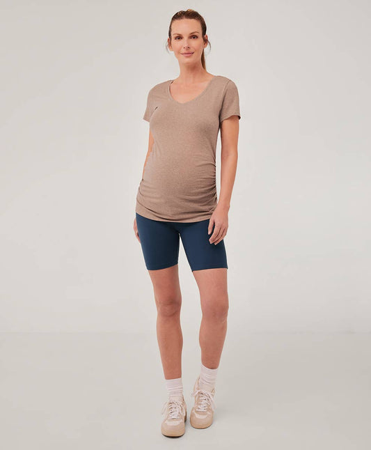 Maternity Ruched V-neck Tee | Stucco Heather