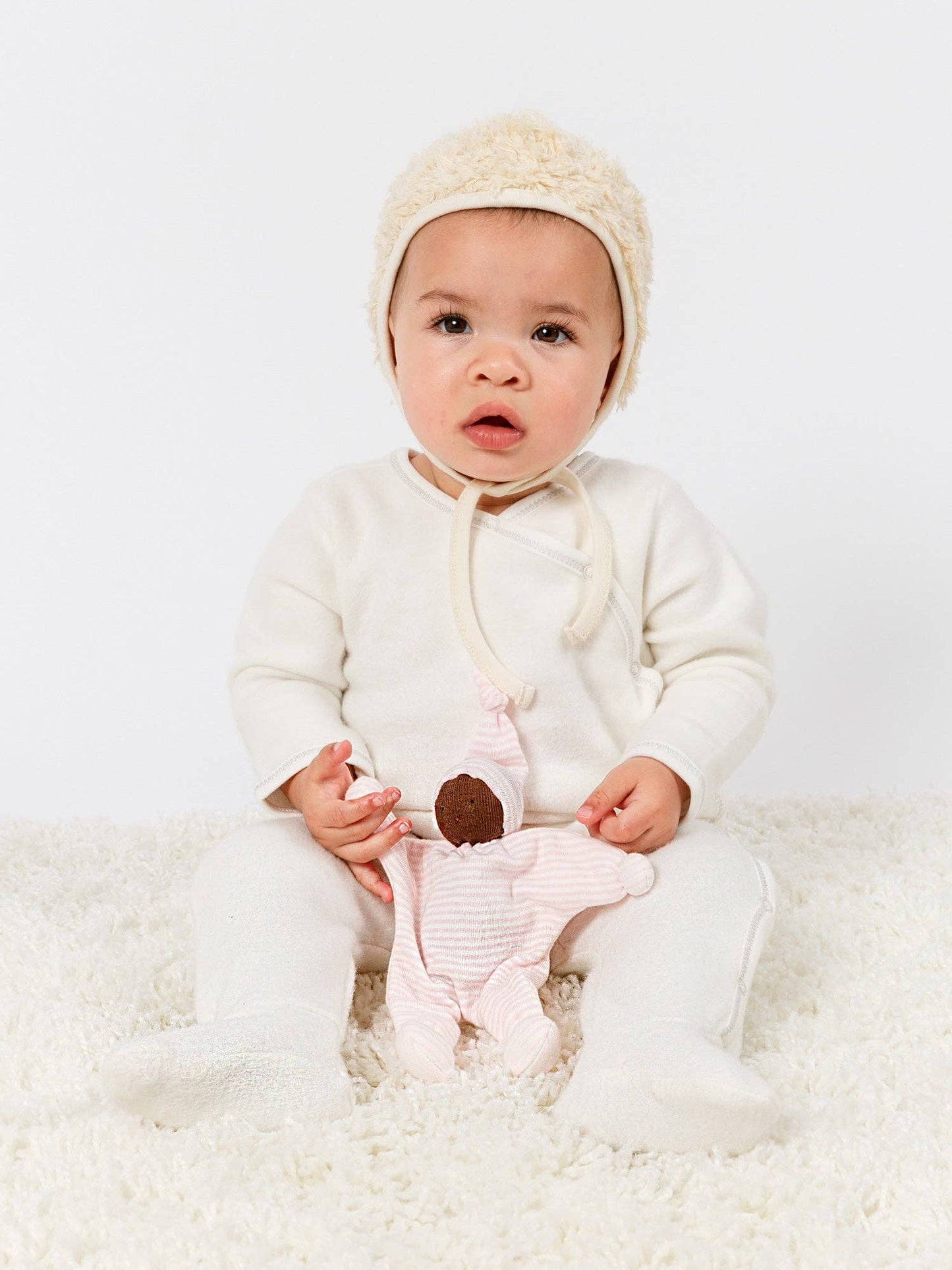 Baby Buddy Lovey - Brown Skin Pink Stripe