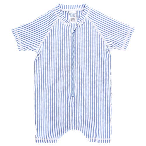 Periwinkle Blue Seersucker Short Sleeve One Piece Rash Guard