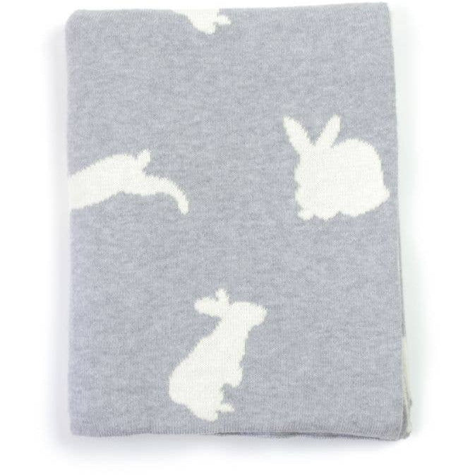 Knit Baby Blanket Gray Bunnies