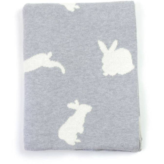 Knit Baby Blanket Gray Bunnies