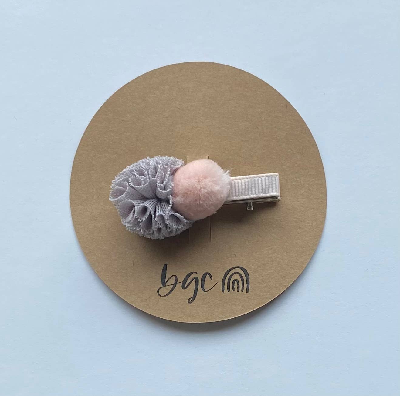 Tulle & Puffball Hair Clip | Grey/Pink